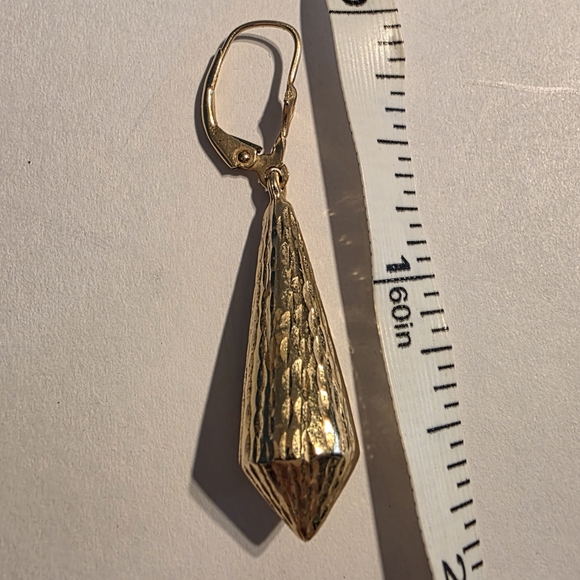 Genuine 14k Gold Earrings Vtg Hanging Unique Marked SLC Diamond Cut Teardrop - Picture 9 of 11